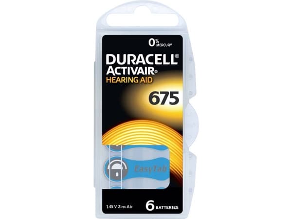 Duracell 1.4 V, zinc-air, 6 pack, Kertakäyttöinen akku, Sinkki-ilma, 1,4 V, 6 kpl, Nappi/kolikko