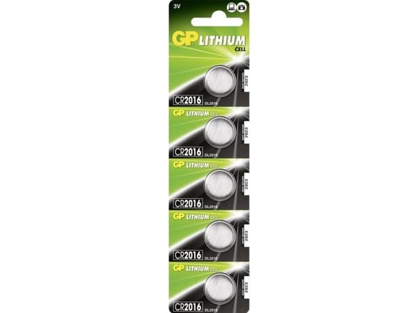GP Batteries Lithium Cell CR2016, Kertakäyttöinen akku, CR2016, Litium, 3 V, 5 kpl, Ruostumaton teräs