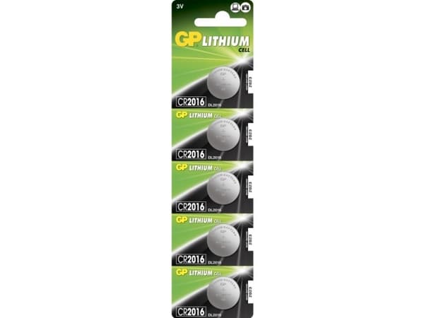 GP Batteries Lithium Cell CR2016, Kertakäyttöinen akku, CR2016, Litium, 3 V, 5 kpl, Ruostumaton teräs