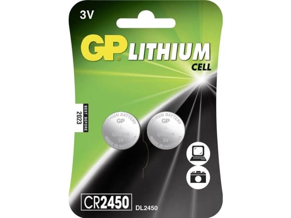GP Batteries Lithium 0602450C2, Engangsbatteri, CR2450, Lithium, 3 V, 2 stykker, 600 mAh