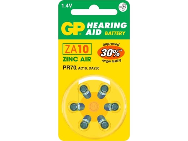 GP Batteries Hearing Aid ZA10, Engångsbatteri, PR70, Zink-luft, 1,4 V, 6 styck, 3,6 mm