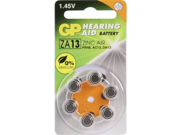 GP Batteries Hearing Aid ZA13, Engangsbatteri, Zink-luft, 1,4 V, 6 stykker, 5,4 mm, 7,9 mm