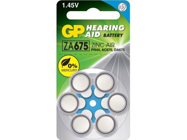 GP Batteries Hearing Aid ZA675, Engångsbatteri, PR44, Zink-luft, 1,4 V, 6 styck, 5,4 mm