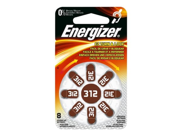 Energizer Hearing Aid ENR 312 - Batteri 8 x PR41 - Zink-luft - 160 mAh - brun