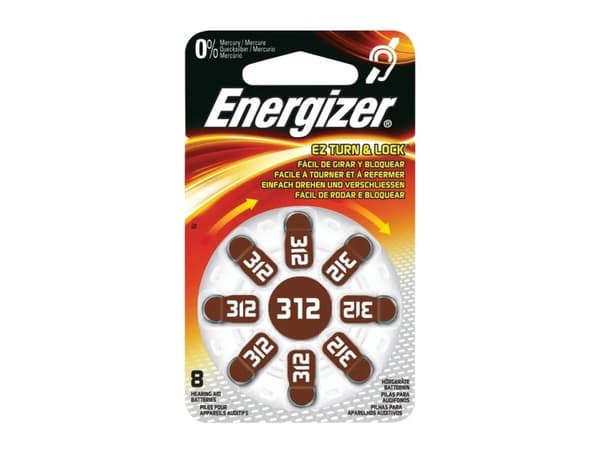 Energizer Hearing Aid ENR 312 - Batteri 8 x PR41 - Zink-luft - 160 mAh - brun