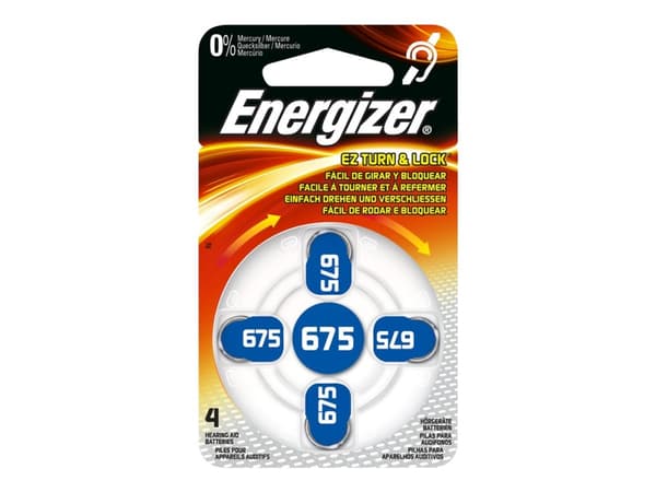 Batterier Energizer 675, til høreapparat, pakke a 4 stk.
