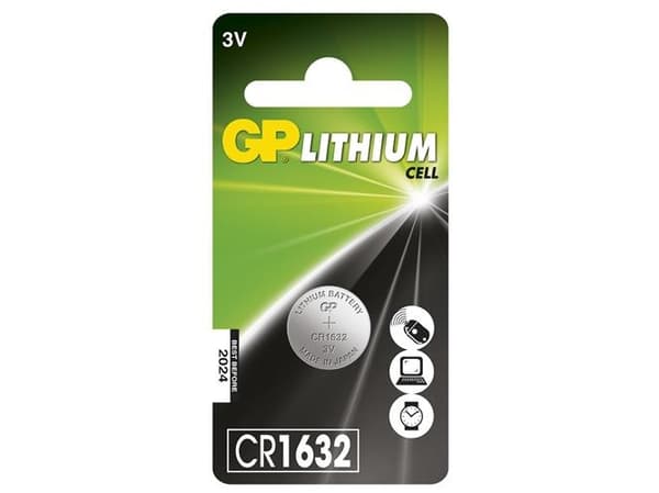 GP Batterier Lithium Cell CR1632, Engangsbatteri, CR1632, Lithium, 3 V, 1 stk, 140 mAh