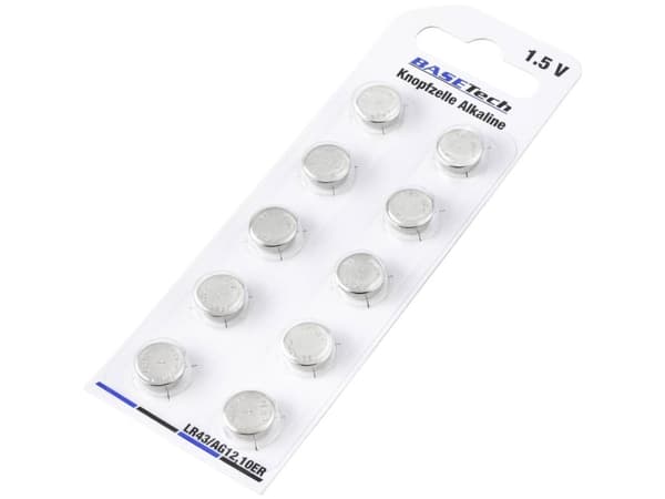 Basetech AG12 Knopfzelle LR 43 Alkali-Mangan 100 mAh 1.5 V 10 St. (BT-2144004)
