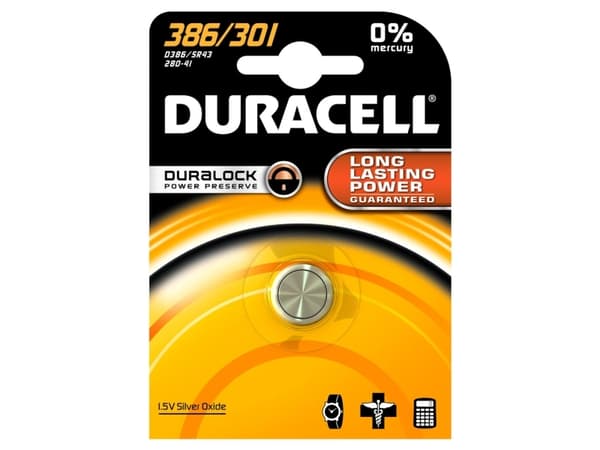 Duracell 301, Engangsbatteri, SR43, Silver-Oksid (S), 1,5 V, 1 stykker, Knapp/mynt