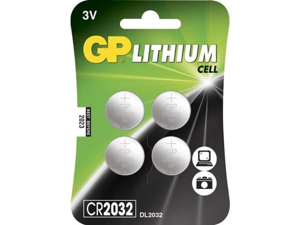 GP Batteries Lithium CR2032, Engangsbatteri, CR2032, Lithium-Manganese Dioxide (LiMnO2), 3 V, 4 stykker, 165 mAh