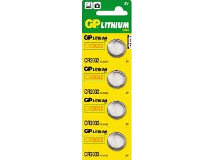 GP Batteries Lithium CR2032, Engangsbatteri, CR2032, Lithium-Manganese Dioxide (LiMnO2), 3 V, 4 stykker, 165 mAh