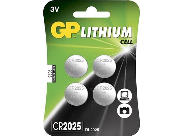 GP Batteries Lithium CR2025, Engangsbatteri, CR2025, Lithium-Manganese Dioxide (LiMnO2), 3 V, 4 stykker, 165 mAh