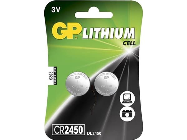 GP Batteries Lithium CR2450, Kertakäyttöinen akku, CR2450, Lithium-Manganese Dioxide (LiMnO2), 3 V, 2 kpl, Kromi