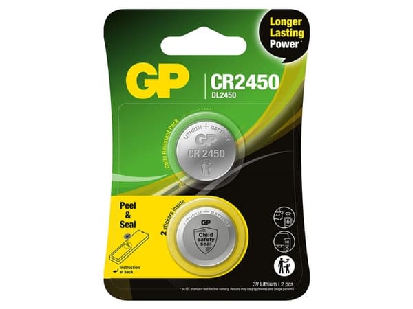 GP Batteries Lithium CR2450, Kertakäyttöinen akku, CR2450, Lithium-Manganese Dioxide (LiMnO2), 3 V, 2 kpl, Kromi