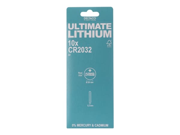 DELTACO Ultimate - Batteri 10 x CR2032 - Li (en pakke 10)