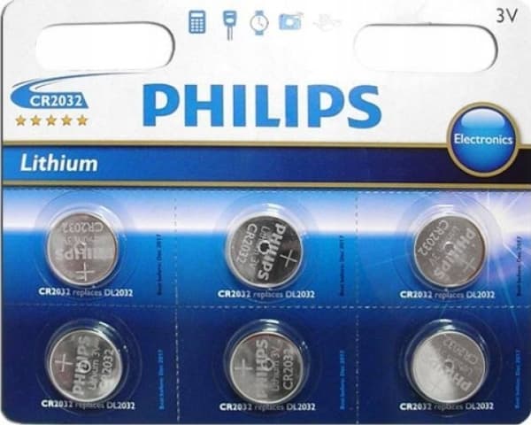 PHILIPS knapcellebatteri lithium CR2032 6-pak - 2145525