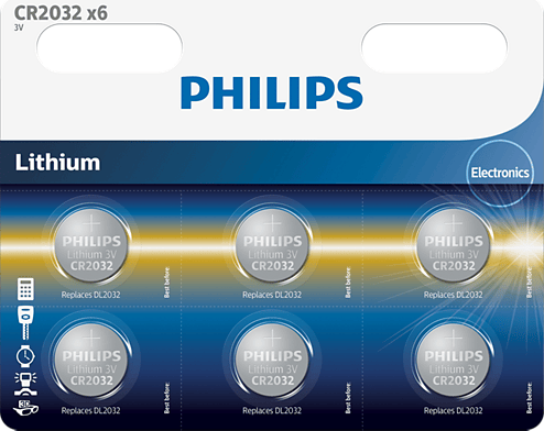 PHILIPS knapcellebatteri lithium CR2032 6-pak - 2145525