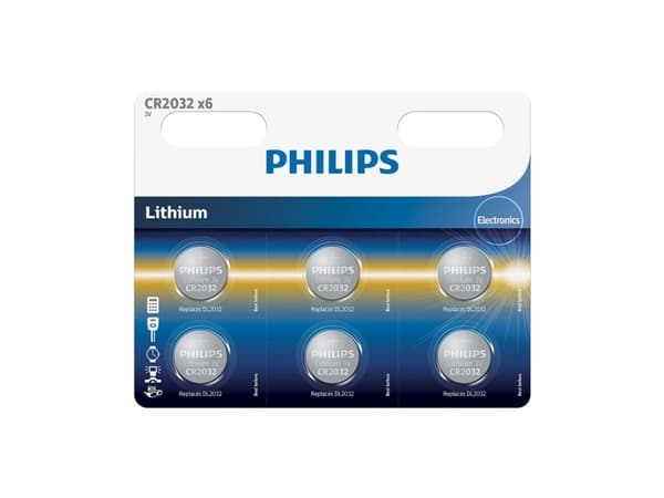 PHILIPS knapcellebatteri lithium CR2032 6-pak - 2145525