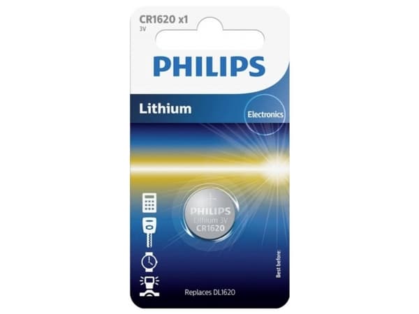 Philips knappcellsbatteri CR 1620 3 V 1 st Litium Minicells