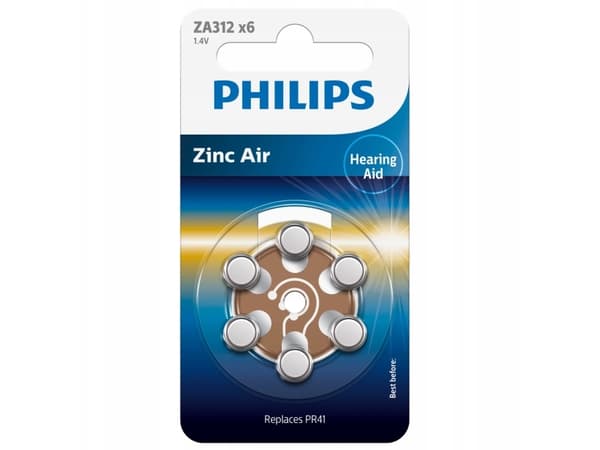 PHILIPS batteri zinc air 1.4V 6-pak brun