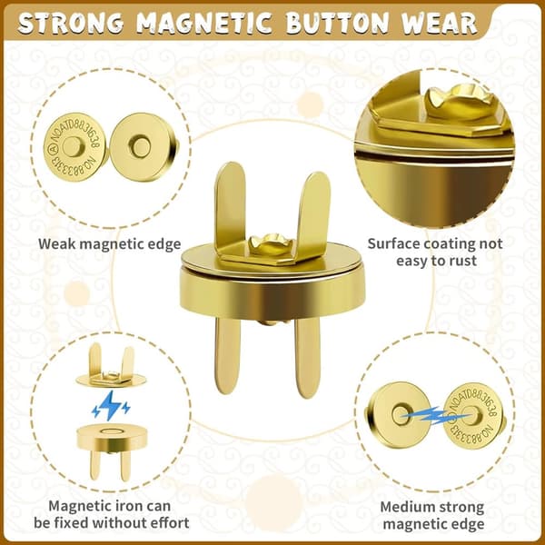 INF Antiikki messinkiset magneettipussin napit, 18mm (10 kpl pakkaus)