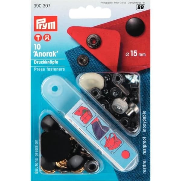 PRYM Anorak Snaps 15 mm Svart Keps