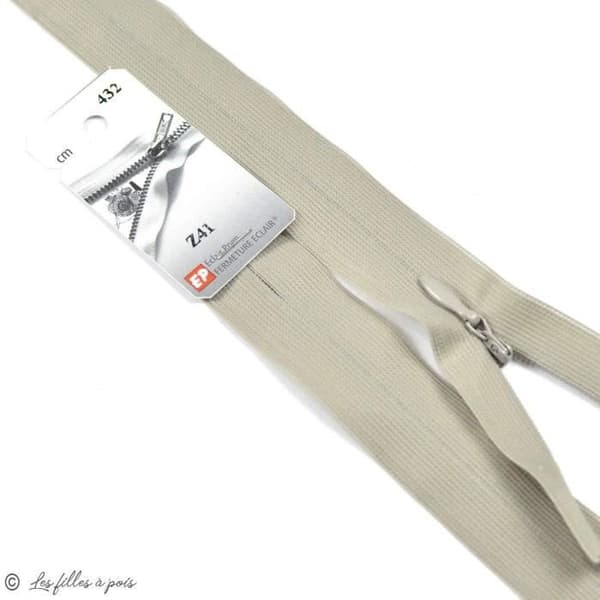 Invisible ® dragkedja - Oeko-Tex ® - Färg: Ljusgrå dragkedja längd: 60cm Dragkedja längd: 60cm