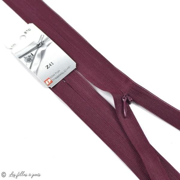 Invisible ® dragkedja - Oeko-Tex ® - Färg: Vinröd dragkedja längd: 60cm Blixtlåslängd: 60cm