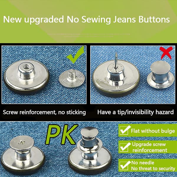 INF Metal Jeans Knapper Udskiftningssæt - Uden Syning, Aftagelige (12-pak)