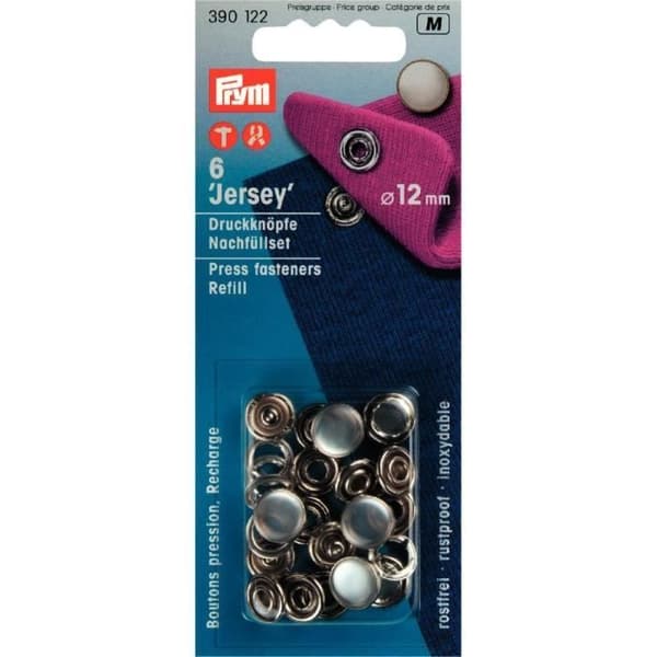 Tryckknappar - PRYM - Jersey - 12 mm - Färg Vit - Färg Silver