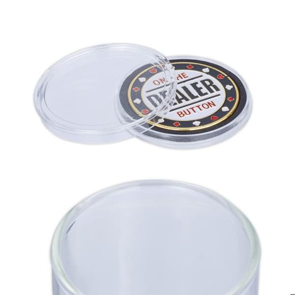 Relaxdays Set med 3 pokerknappar, "Dealer", "Big Blind" och "Small Blind", med fodral för vardera, Ø 4 cm, gyllene
