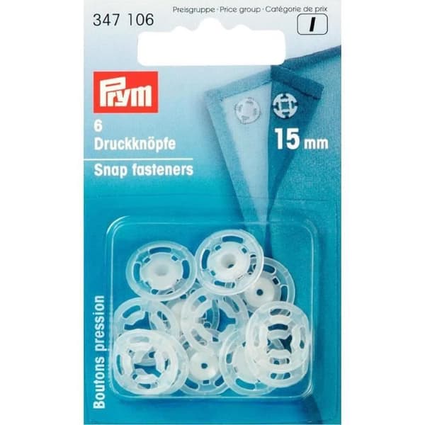 Tryckknappar - PRYM - 15 mm - Plast - Transparent - 6 st
