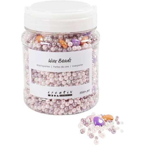 Wax Beads, mother-of-pearl, pastel orange, soft rose, light lilac, 425 g, hole size 1,3-2,5 mm, 700 ml/ 1 tub (977757)