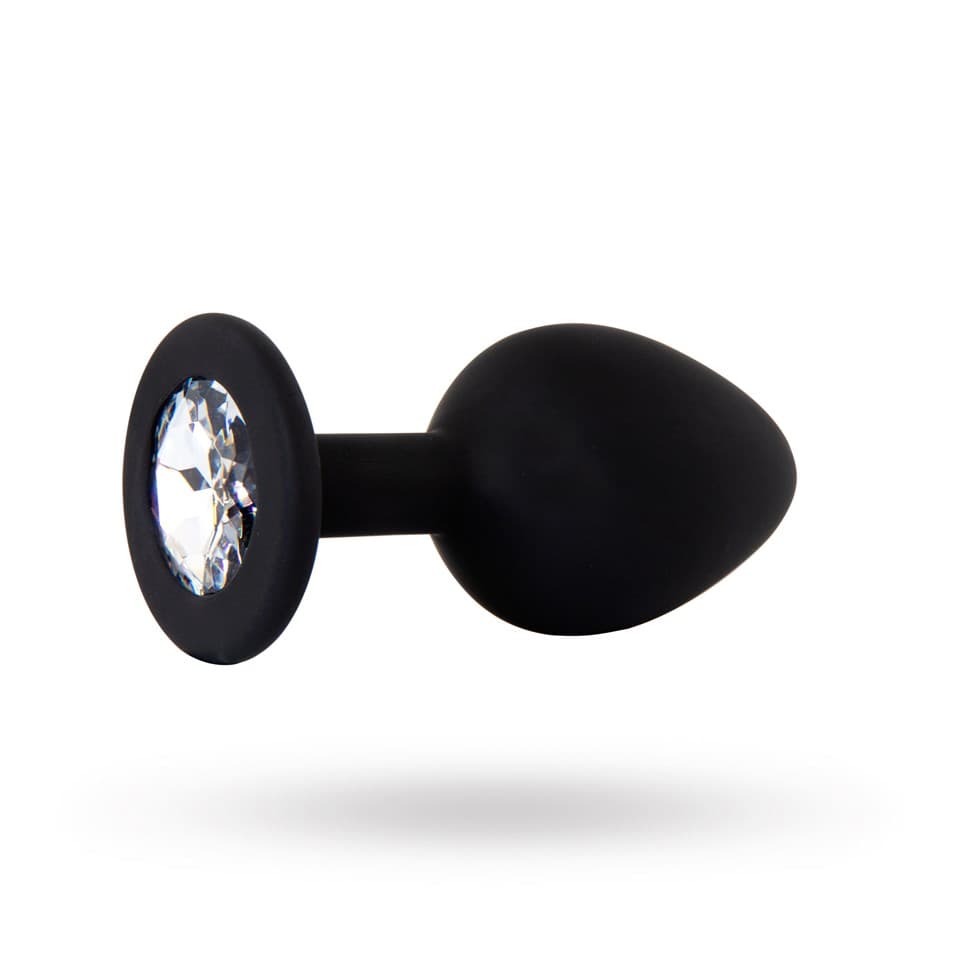 Medium silicone plug with gem - black/clear