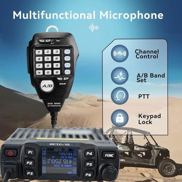 Retevis RT95 CB-radio Sändare-Mottagare med Dubbelband Antenn, Mini-Mobilmottagare, Dubbelt LCD-skärm som kan vinklas, 200 Kanaler