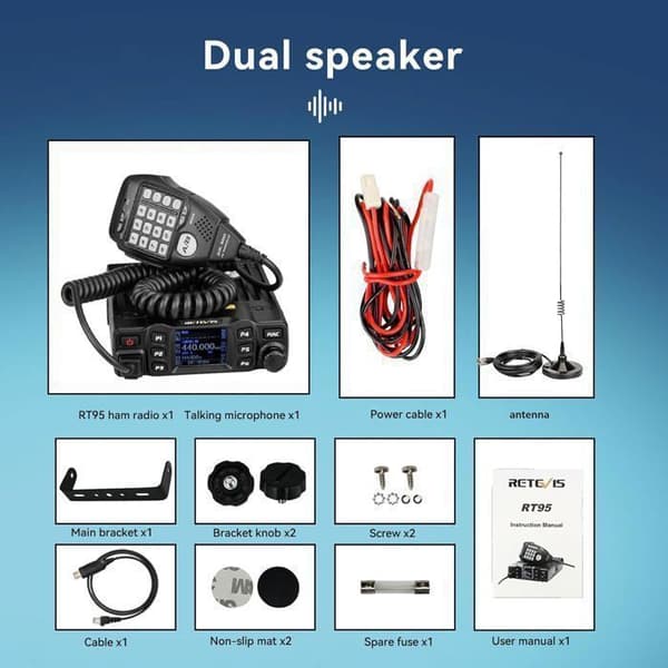 Retevis RT95 CB-radio Sändare-Mottagare med Dubbelband Antenn, Mini-Mobilmottagare, Dubbelt LCD-skärm som kan vinklas, 200 Kanaler