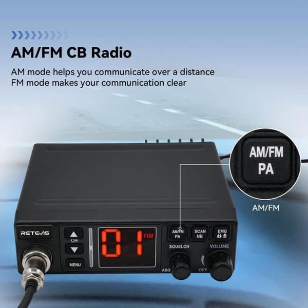 Radio CB Retevis MB63A, anti-brusfilter NB/ANL Radio CB, AM/FM, lång räckvidd, VOX, EMG CH9/19, amatörradio för lastbil (1 styck)