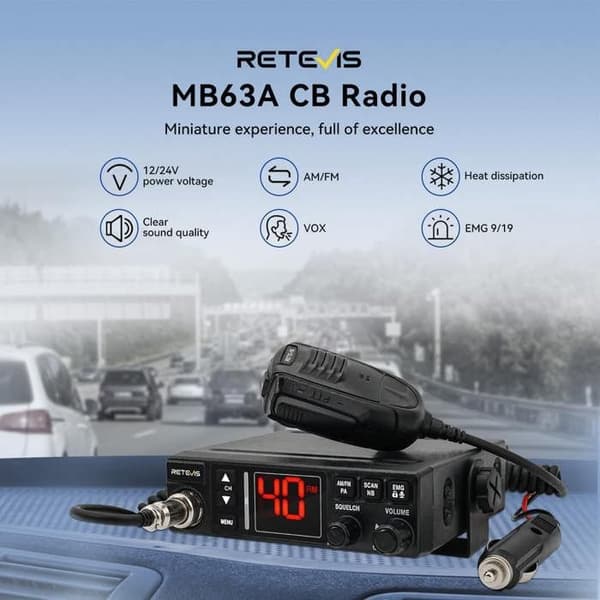 Radio CB Retevis MB63A, anti-brusfilter NB/ANL Radio CB, AM/FM, lång räckvidd, VOX, EMG CH9/19, amatörradio för lastbil (1 styck)