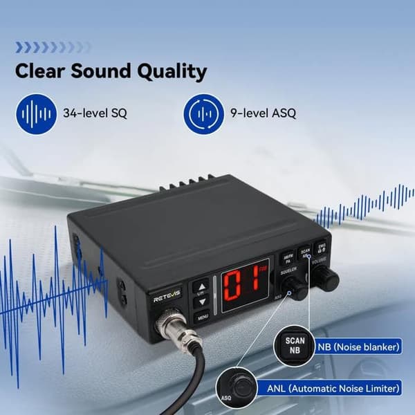 Radio CB Retevis MB63A, anti-brusfilter NB/ANL Radio CB, AM/FM, lång räckvidd, VOX, EMG CH9/19, amatörradio för lastbil (1 styck)