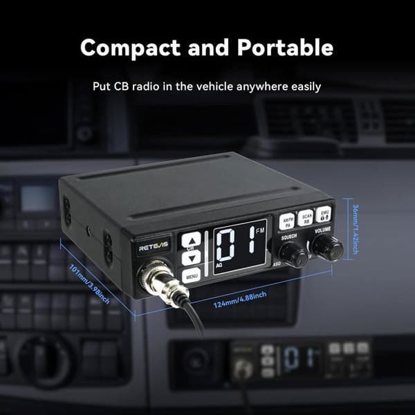 Retevis MB63 CB Radio, CB Portabel med LCD-skärm, AM/FM, Lång Räckvidd, SQ/ASQ, VOX, EMG CH9/19, Lång Räckvidd för Lastbil