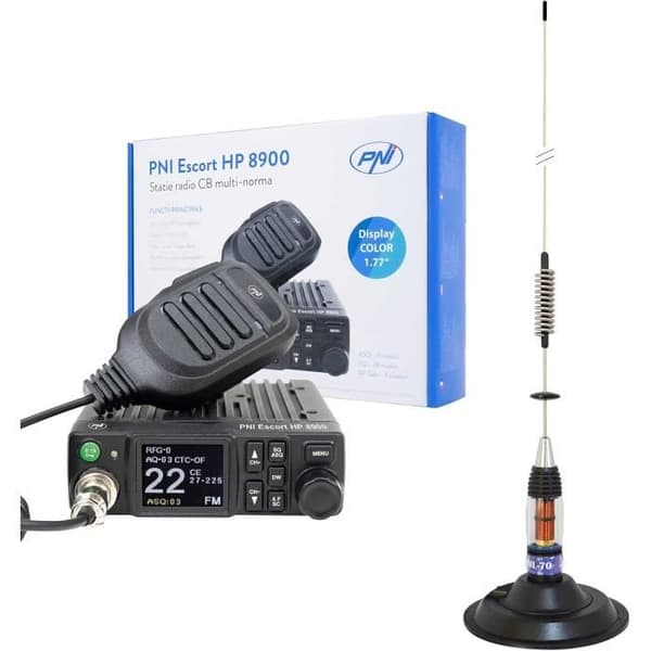 Radio CB PNI Escort HP 8900 ASQ, 12-24V Antenn CB PNI ML70, 70 cm med magnetfäste 145 mm