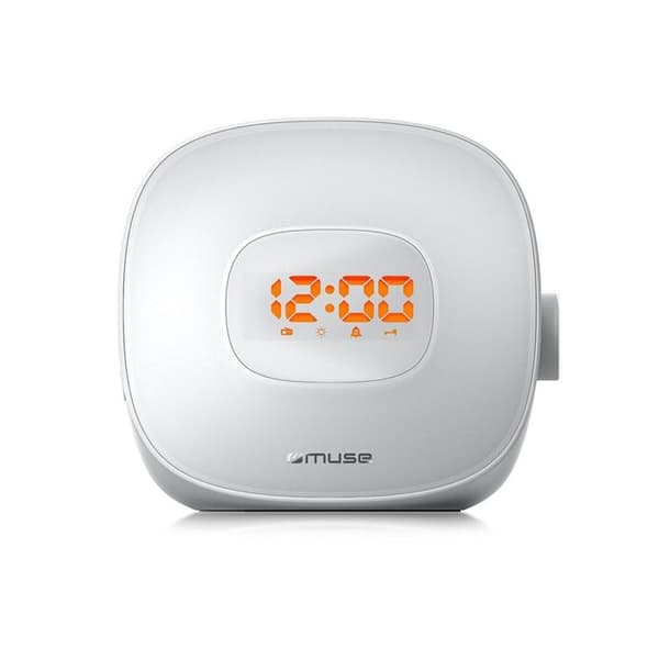 MUSE ML-198 CR vit biblioteksklockradio med inbyggd högtalare, LCD-skärm och ljuseffekter, FM-tuner med 20 stationer