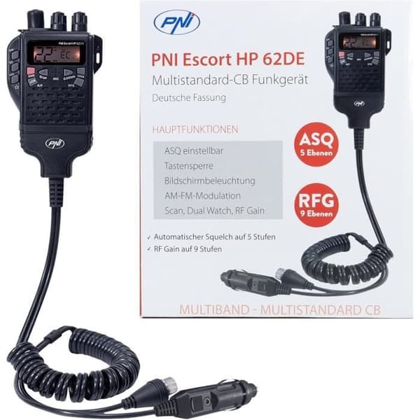 Radio CB Portabel PNI Escort HP 62DE Tysk Version, Multi Standard, 4W, 12V, AM-FM, justerbar ASQ på 5 Nivåer, RF Gain på 9 Nivåer