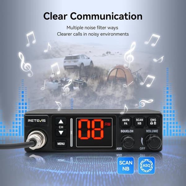 Retevis MB63A CB-radio, komplett CB-radio kit med antenn, NB/ANL, AM/FM, 12V - 24V, VOX, EMG CH9/19, för transportindustrin