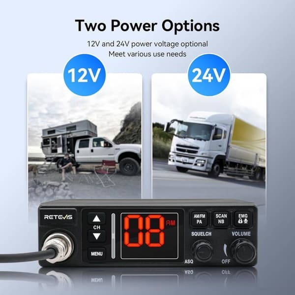 Retevis MB63A CB-radio, komplett CB-radio kit med antenn, NB/ANL, AM/FM, 12V - 24V, VOX, EMG CH9/19, för transportindustrin