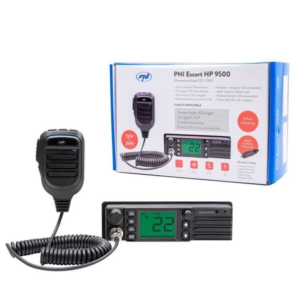 Radio CB PNI Escort HP 9500 multistandard, ASQ, VOX, Scan, 4W, AM-FM, 12V / 24V strömförsörjning, tändkontakt ingår