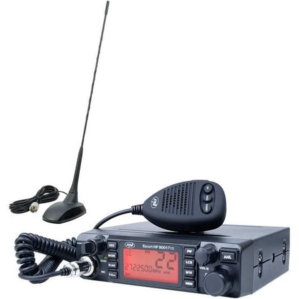 CB PNI ESCORT HP 9001 PRO ASQ Justerbart radiostationspaket, AM-FM, 12V, 4W + CB PNI Extra 48 antenn med magnet ingår, 45 cm, 150W