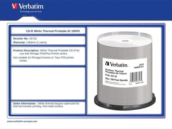 Verbatim CD-R AZO 700MB 52X SP TERMISK OVERFLADE - Rohling