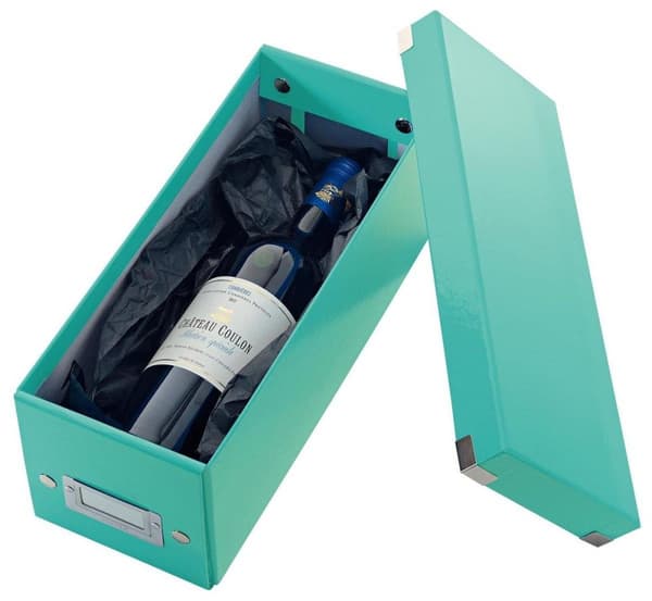 Leitz WOW Click & Store Opbevaringsboks med låg til CD'er - Papsorteringsæske til ting - 14,3 x 35,2 cm (BxD) - Ideel til hjemmearbejdspladsen - Isblå