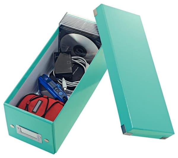 Leitz WOW Click & Store Opbevaringsboks med låg til CD'er - Papsorteringsæske til ting - 14,3 x 35,2 cm (BxD) - Ideel til hjemmearbejdspladsen - Isblå
